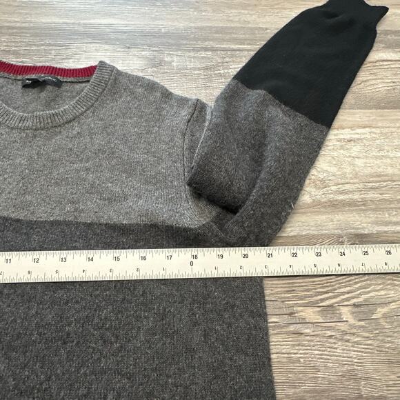 Banana Republic Black Gray 3 Tone Striped Mens L Merino Wool Blend Sweater - Picture 6 of 10